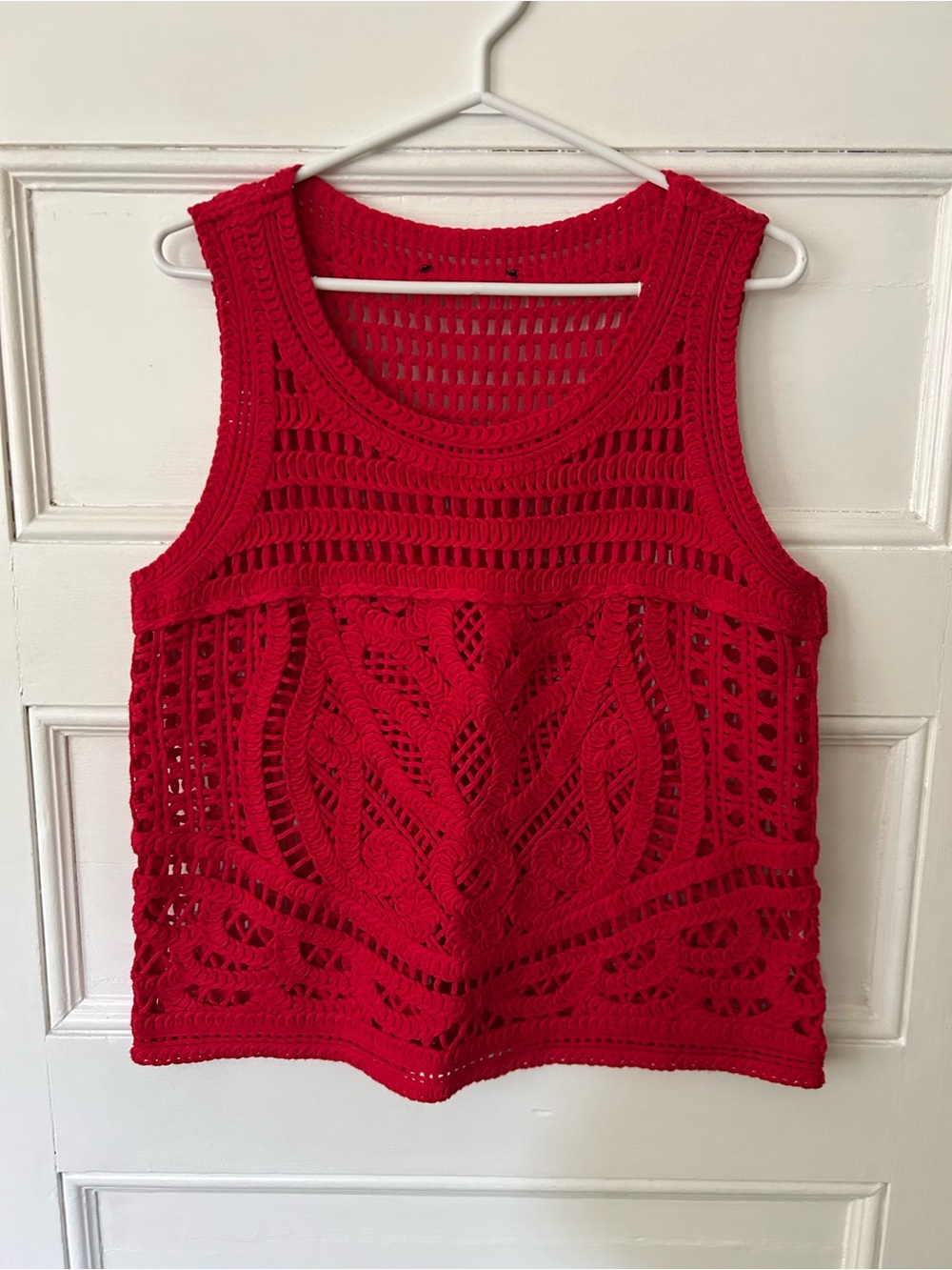 Red Crochet Knit Sleeveless Top - Women